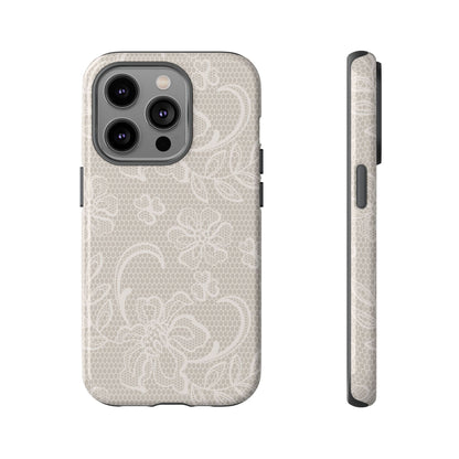 Lace Phone Case for iPhone Samsung Pixel – Cream Floral Elegant Aesthetic - JGUS