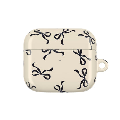 Beige and Black Bow Shockproof & Scratch-Resistant AirPods Case – Wireless Charging Compatible