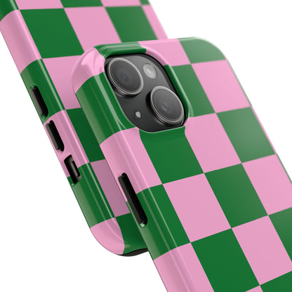 Pink Retro Checkered Phone Case – 90s Aesthetic, Vintage Grid Pattern for iPhone & Samsung