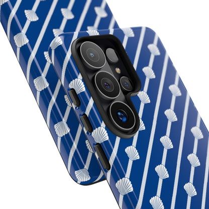 Navy Blue Seashell Phone Case for iPhone Samsung Pixel – Nautical Coastal Stripe Aesthetic - JGUS