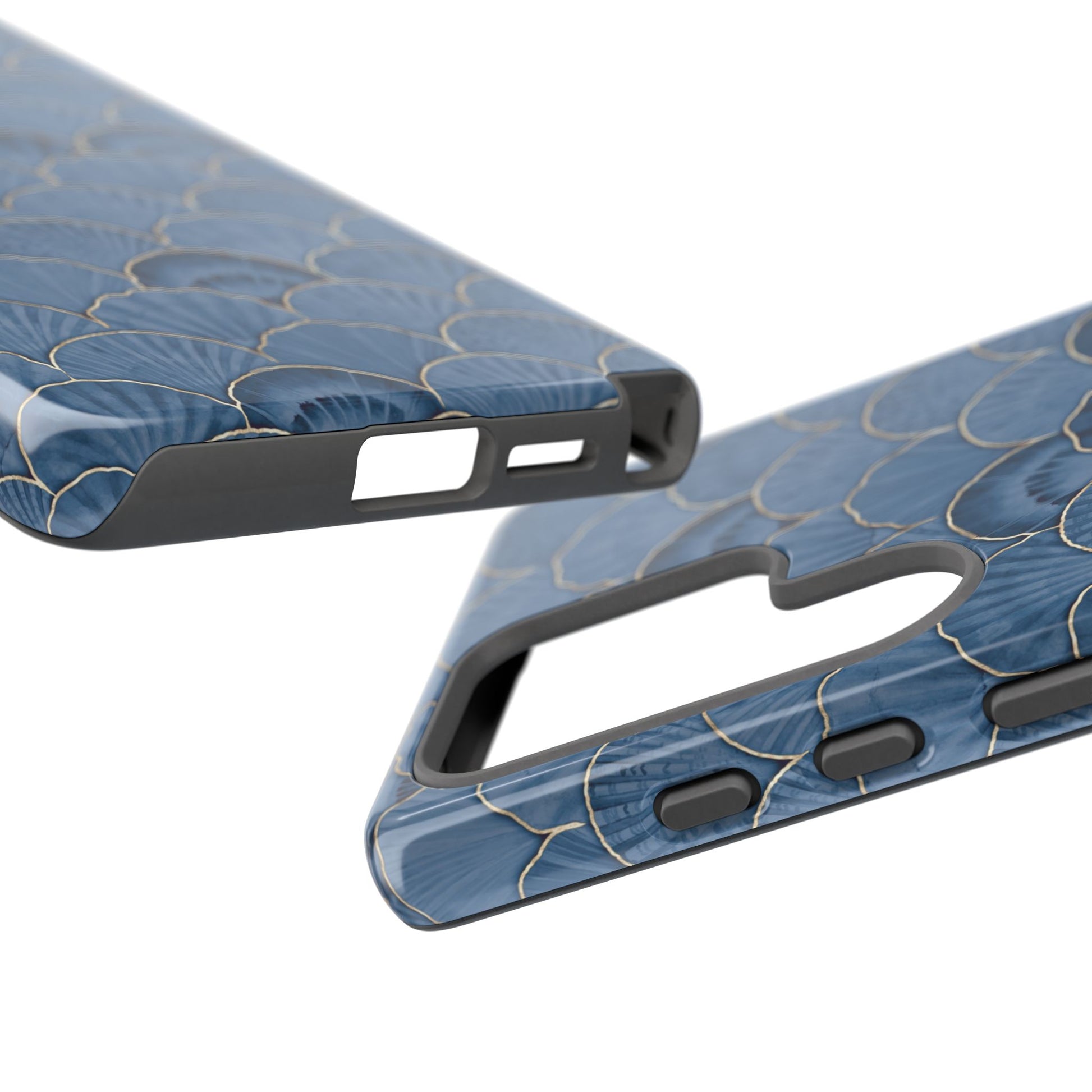 Blue Scallop Phone Case for iPhone Samsung Pixel – Art Deco Fan Gold Luxury Aesthetic - JGUS