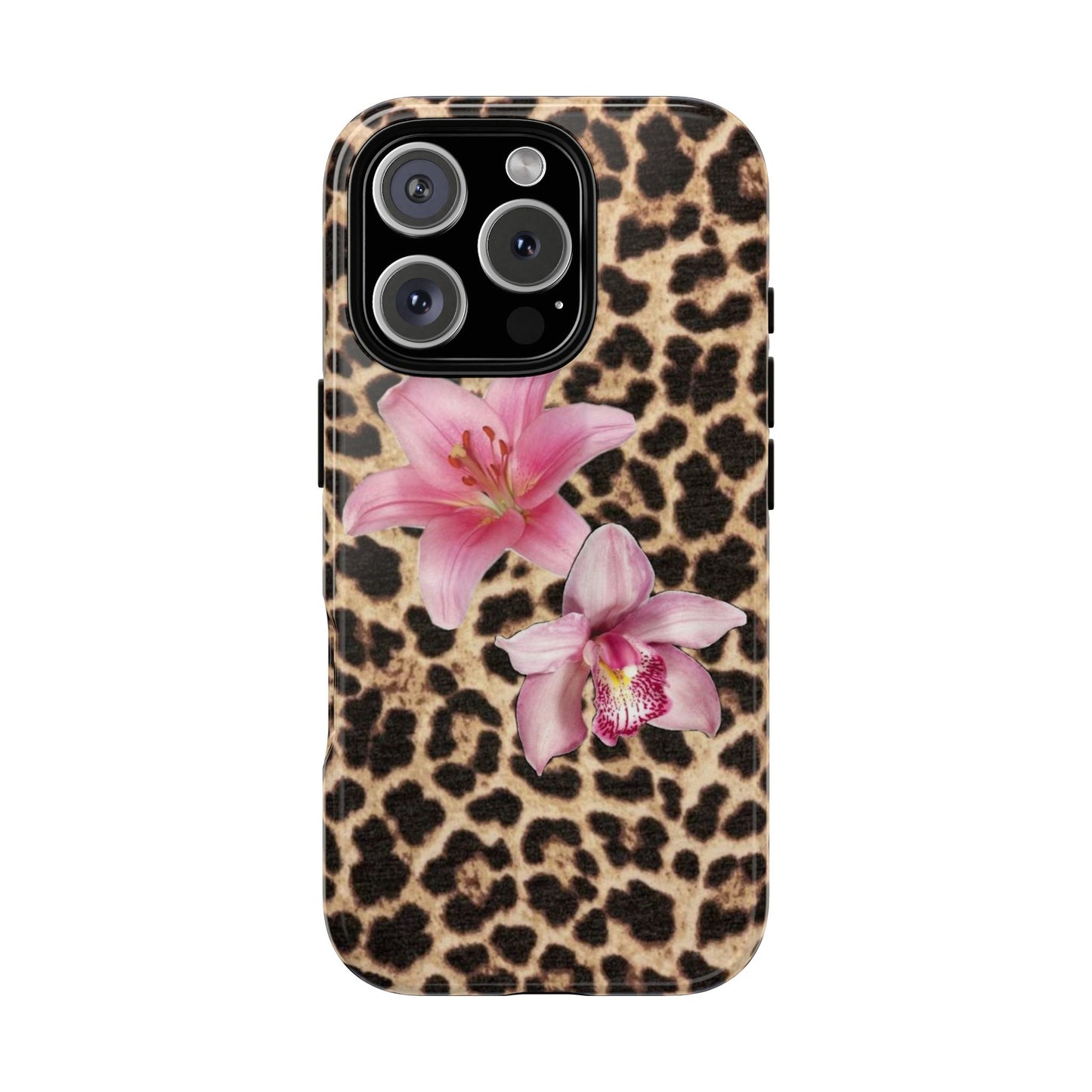 Leopard Print Phone Case with Pink Flowers – Stylish Floral Animal Design for iPhone & Samsung