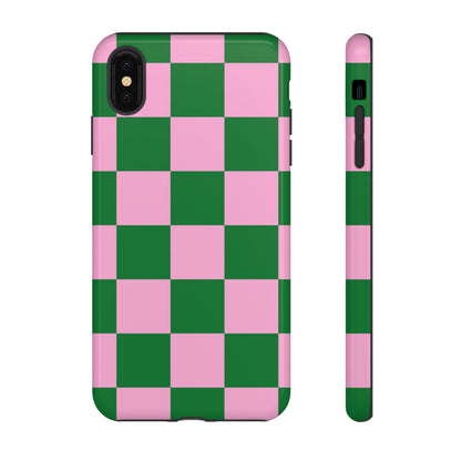 Pink Retro Checkered Phone Case – 90s Aesthetic, Vintage Grid Pattern for iPhone & Samsung - JGUS