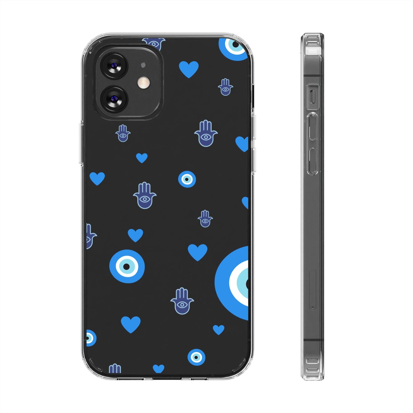 Blue Evil Eye Pattern Clear Phone Case