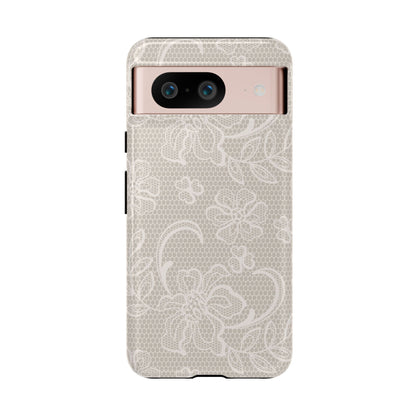 Lace Phone Case for iPhone Samsung Pixel – Cream Floral Elegant Aesthetic - JGUS