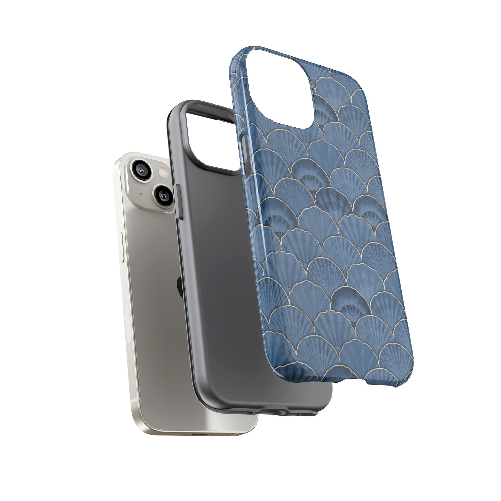 Blue Scallop Phone Case for iPhone Samsung Pixel – Art Deco Fan Gold Luxury Aesthetic - JGUS