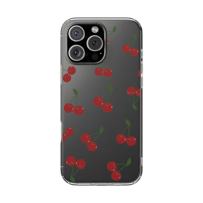 Random Cherry Pattern Clear Phone Case – Playful and Protective