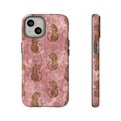 Pink Leopard Print Marble Phone Case – Cute Animal Design for iPhone & Samsung
