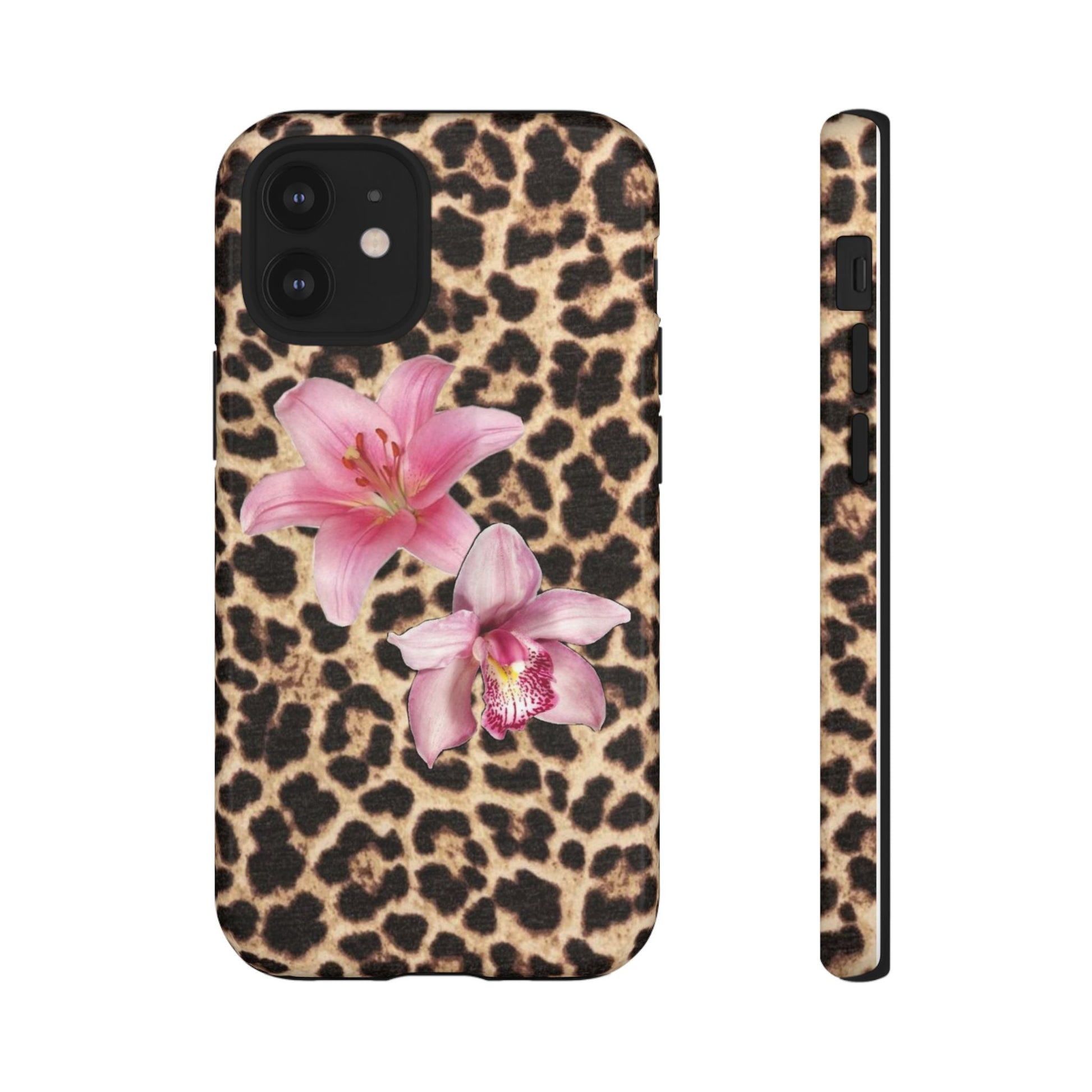 Leopard Print Phone Case with Pink Flowers – Stylish Floral Animal Design for iPhone & Samsung - JGUS