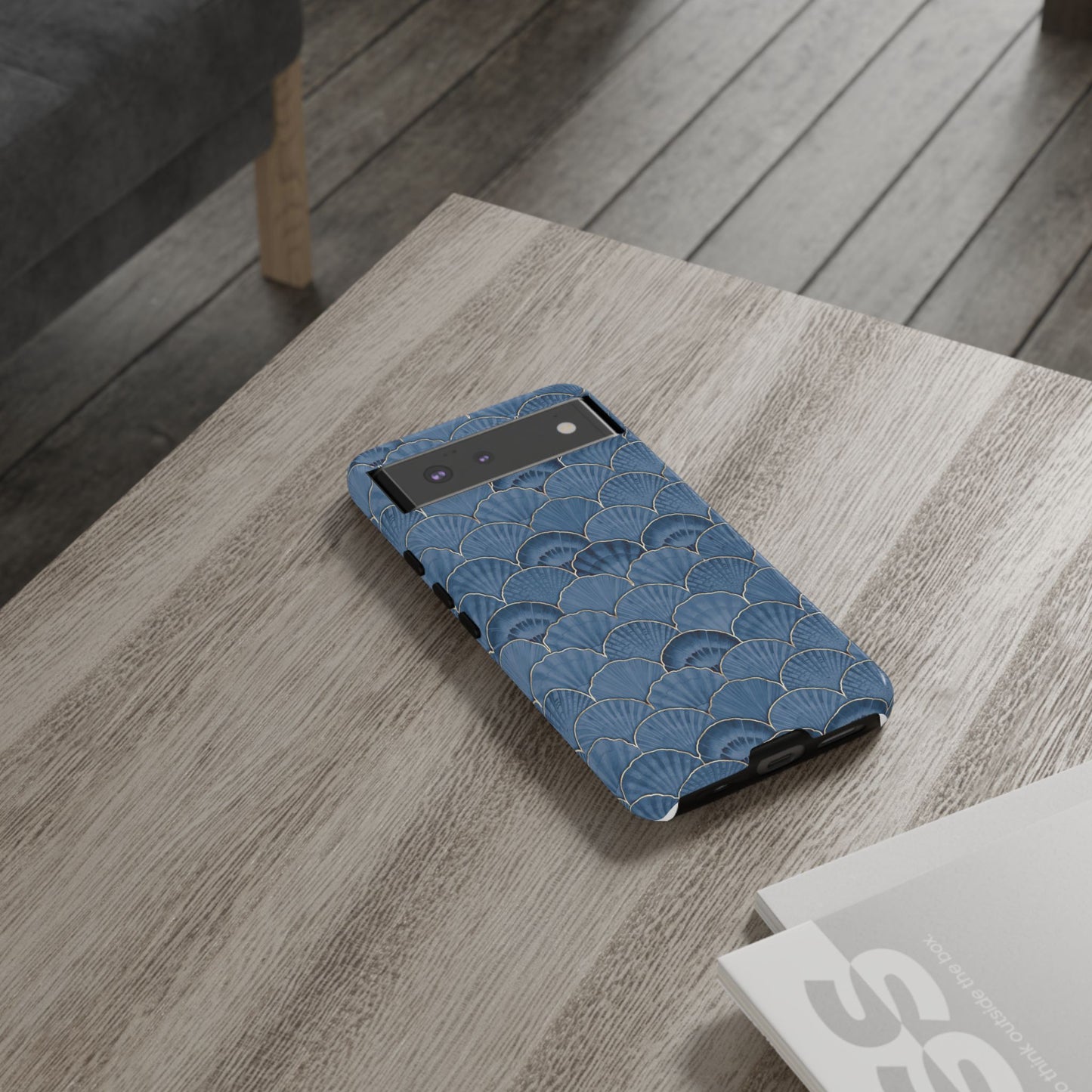 Blue Scallop Phone Case for iPhone Samsung Pixel – Art Deco Fan Gold Luxury Aesthetic - JGUS