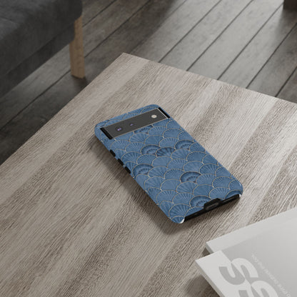 Blue Scallop Phone Case for iPhone Samsung Pixel – Art Deco Fan Gold Luxury Aesthetic - JGUS
