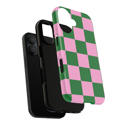 Pink Retro Checkered Phone Case – 90s Aesthetic, Vintage Grid Pattern for iPhone & Samsung - JGUS