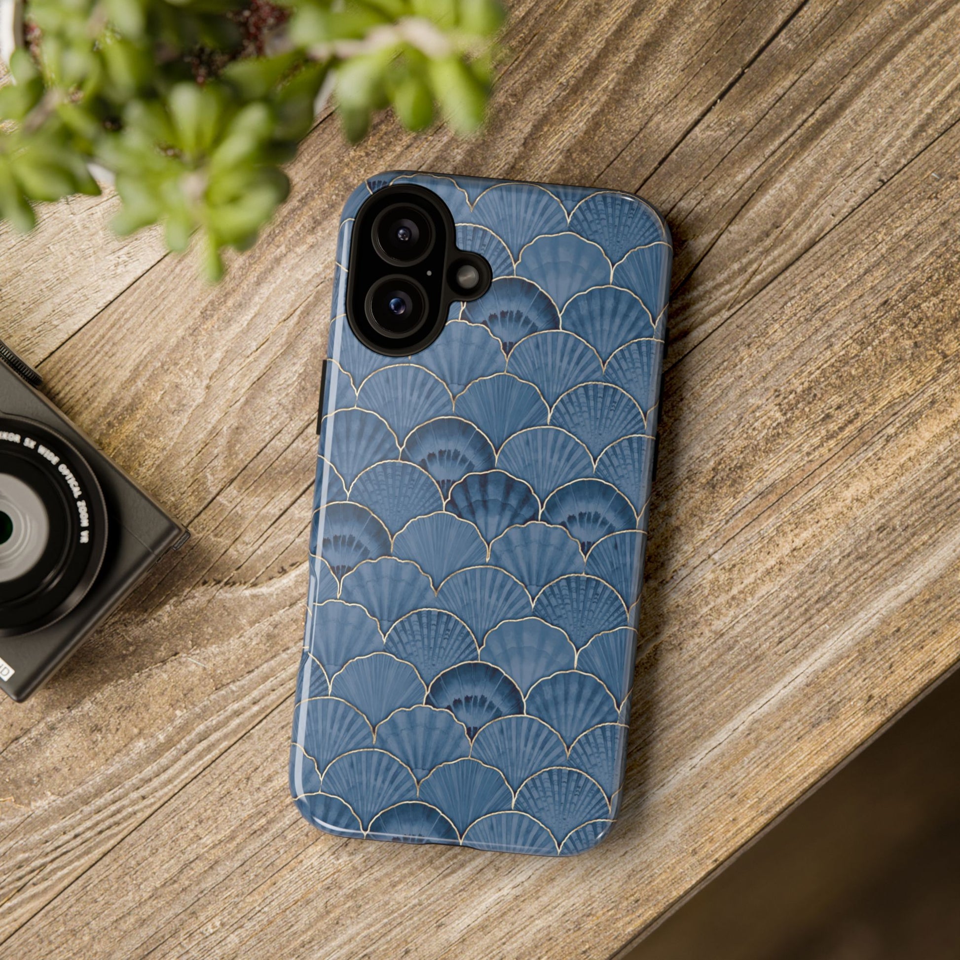 Blue Scallop Phone Case for iPhone Samsung Pixel – Art Deco Fan Gold Luxury Aesthetic - JGUS