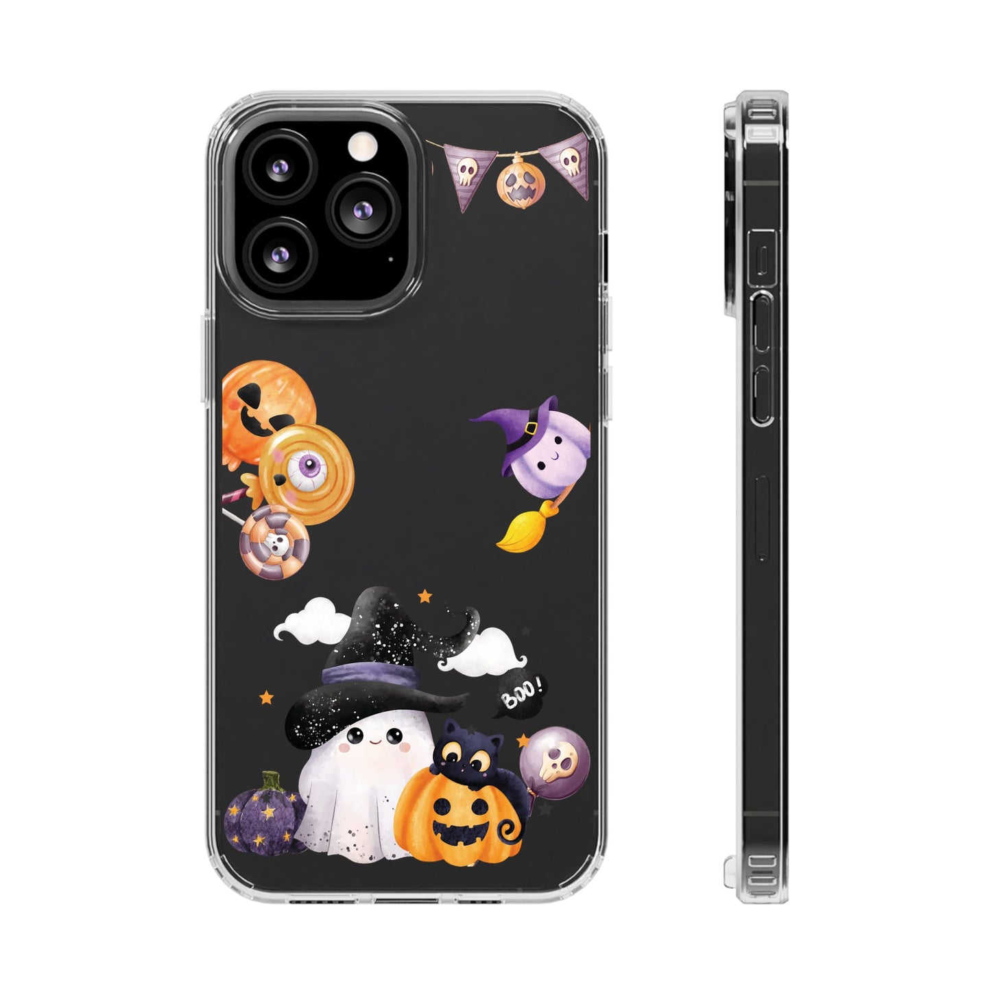 Halloween Clear Phone Case, Spooky Ghost iPhone 13 14 12 15 Pro Case, Trick or Treat Cover, Cute Halloween Gift