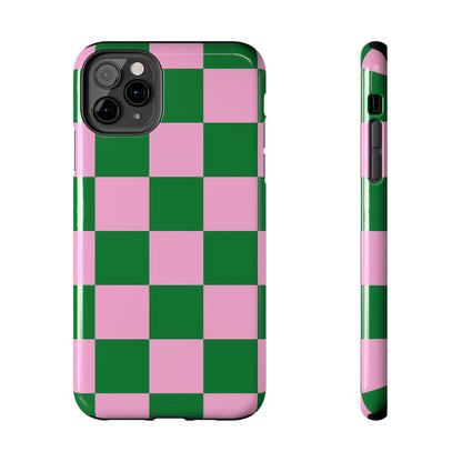 Pink Retro Checkered Phone Case – 90s Aesthetic, Vintage Grid Pattern for iPhone & Samsung