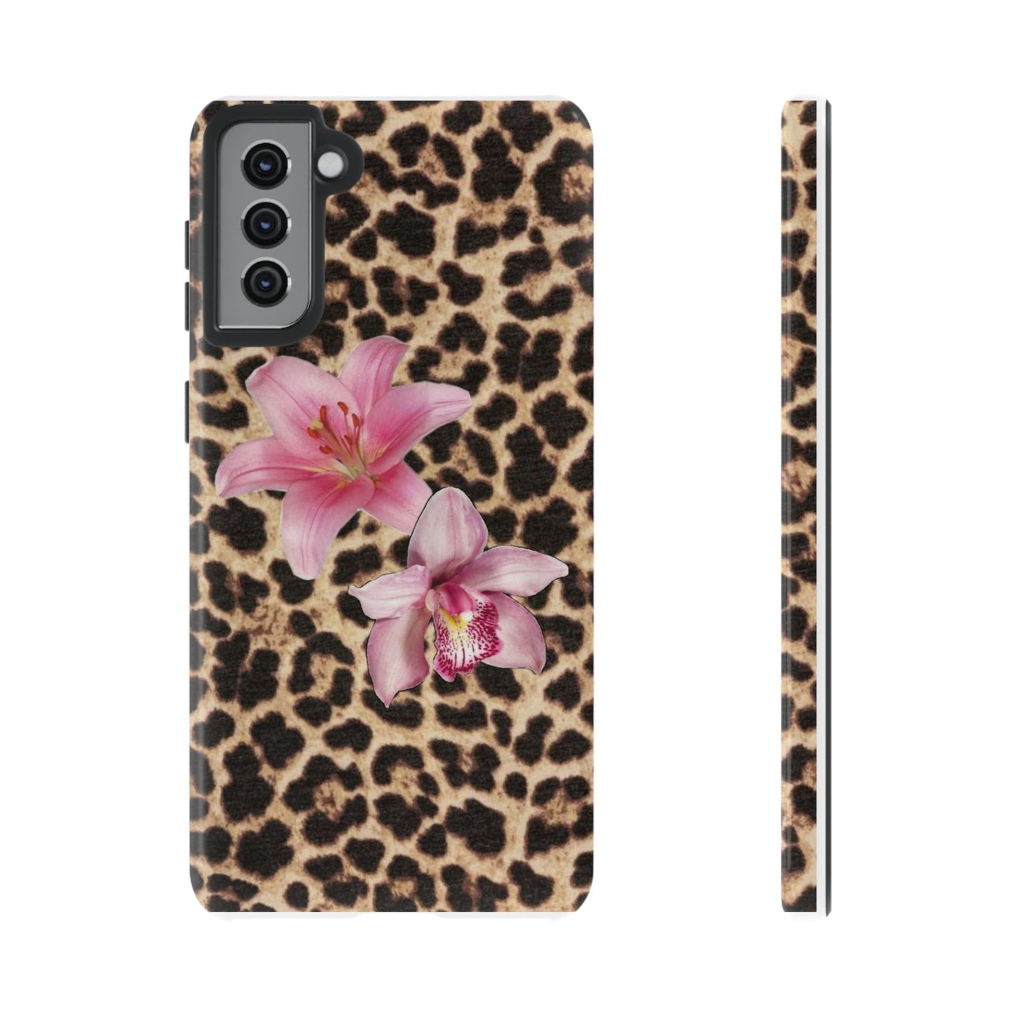 Leopard Print Phone Case with Pink Flowers – Stylish Floral Animal Design for iPhone & Samsung