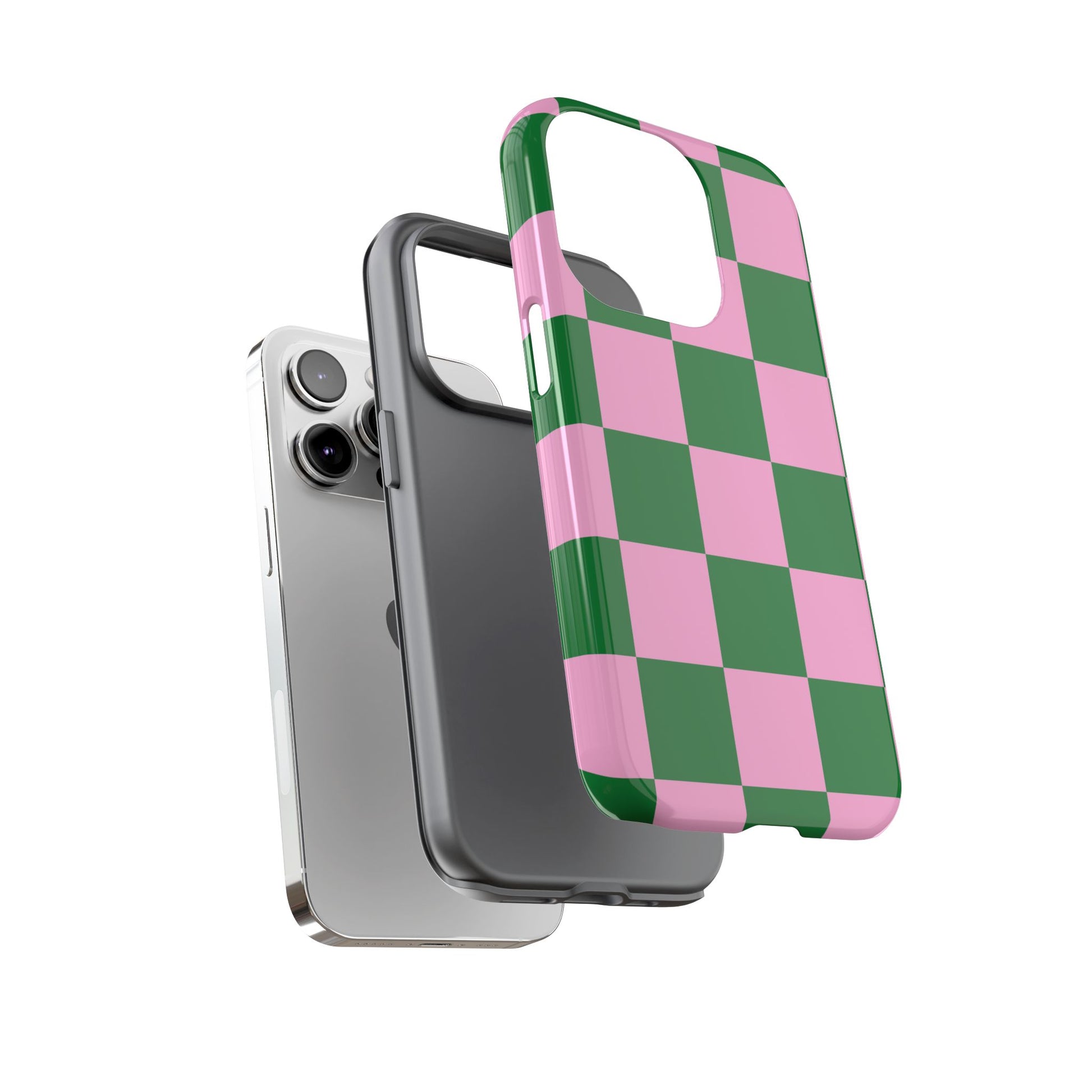Pink Retro Checkered Phone Case – 90s Aesthetic, Vintage Grid Pattern for iPhone & Samsung - JGUS