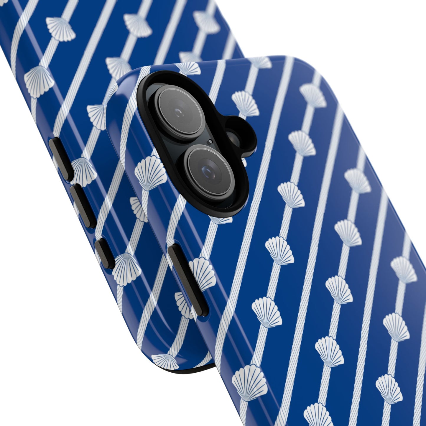 Navy Blue Seashell Phone Case for iPhone Samsung Pixel – Nautical Coastal Stripe Aesthetic - JGUS