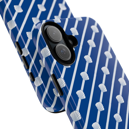 Navy Blue Seashell Phone Case for iPhone Samsung Pixel – Nautical Coastal Stripe Aesthetic - JGUS