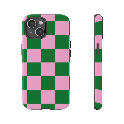 Pink Retro Checkered Phone Case – 90s Aesthetic, Vintage Grid Pattern for iPhone & Samsung - JGUS