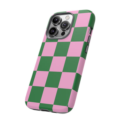 Pink Retro Checkered Phone Case – 90s Aesthetic, Vintage Grid Pattern for iPhone & Samsung - JGUS