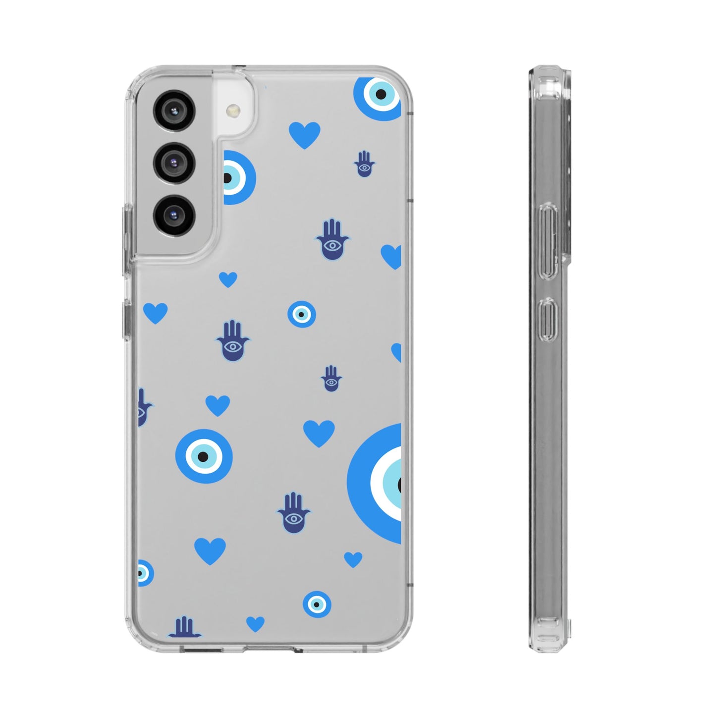 Blue Evil Eye Pattern Clear Phone Case