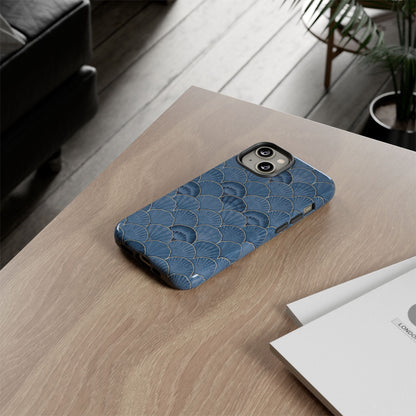 Blue Scallop Phone Case for iPhone Samsung Pixel – Art Deco Fan Gold Luxury Aesthetic - JGUS