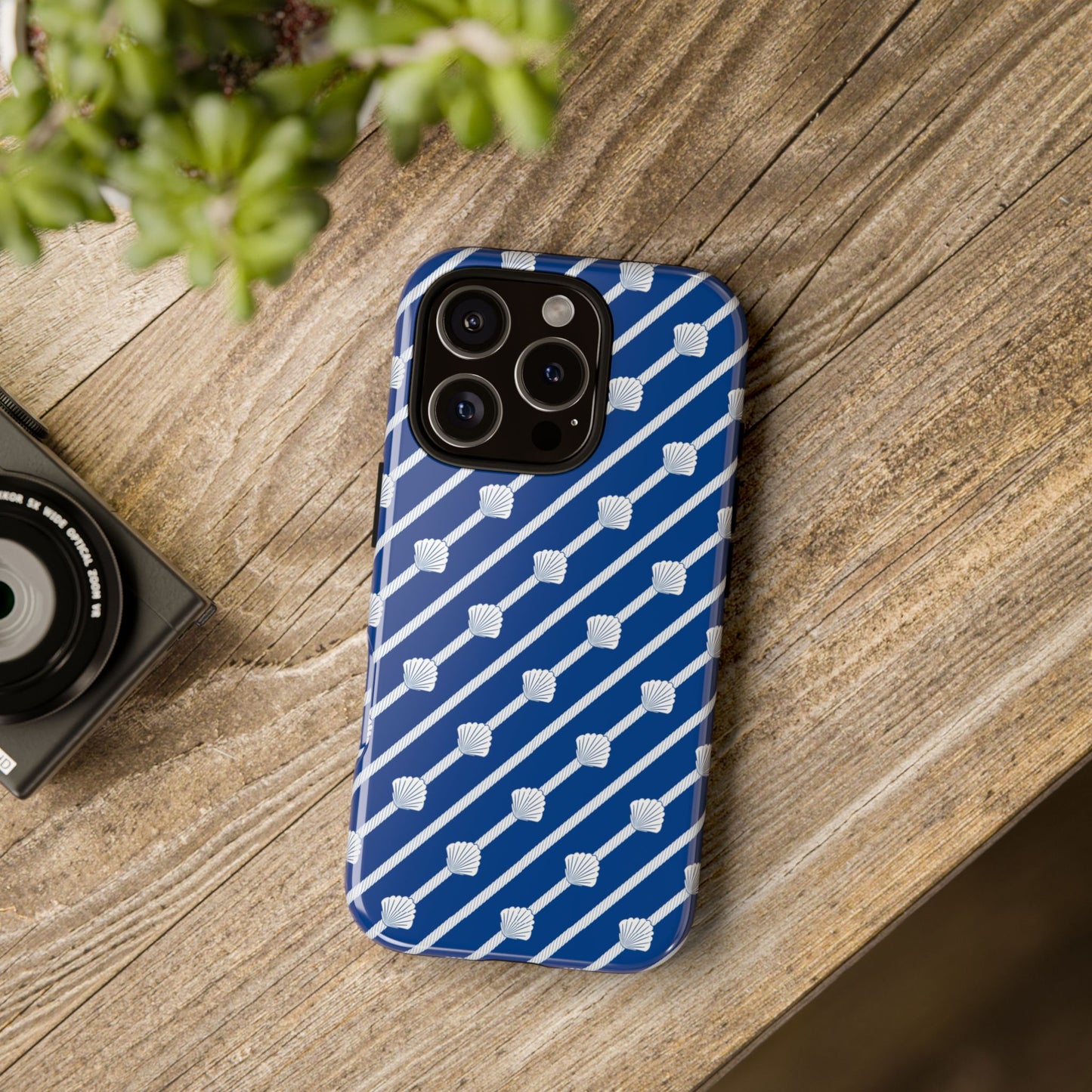 Navy Blue Seashell Phone Case for iPhone Samsung Pixel – Nautical Coastal Stripe Aesthetic - JGUS