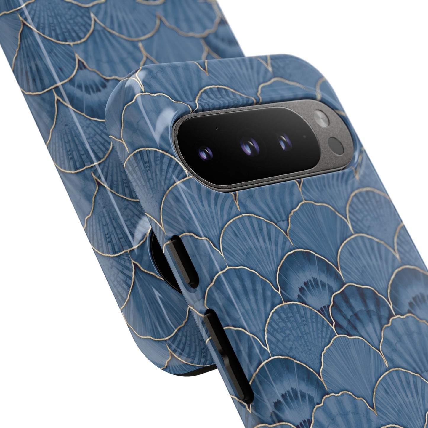 Blue Scallop Phone Case for iPhone Samsung Pixel – Art Deco Fan Gold Luxury Aesthetic - JGUS