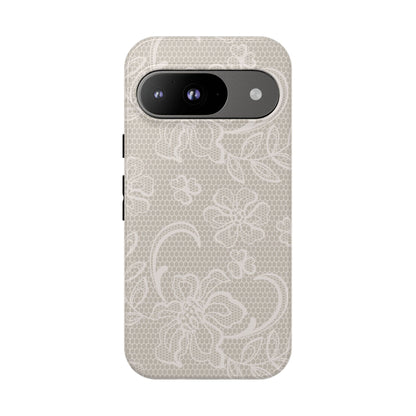 Lace Phone Case for iPhone Samsung Pixel – Cream Floral Elegant Aesthetic - JGUS