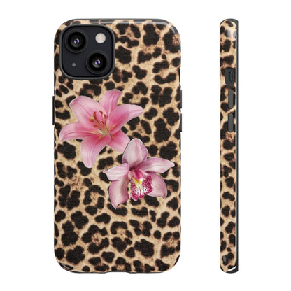 Leopard Print Phone Case with Pink Flowers – Stylish Floral Animal Design for iPhone & Samsung