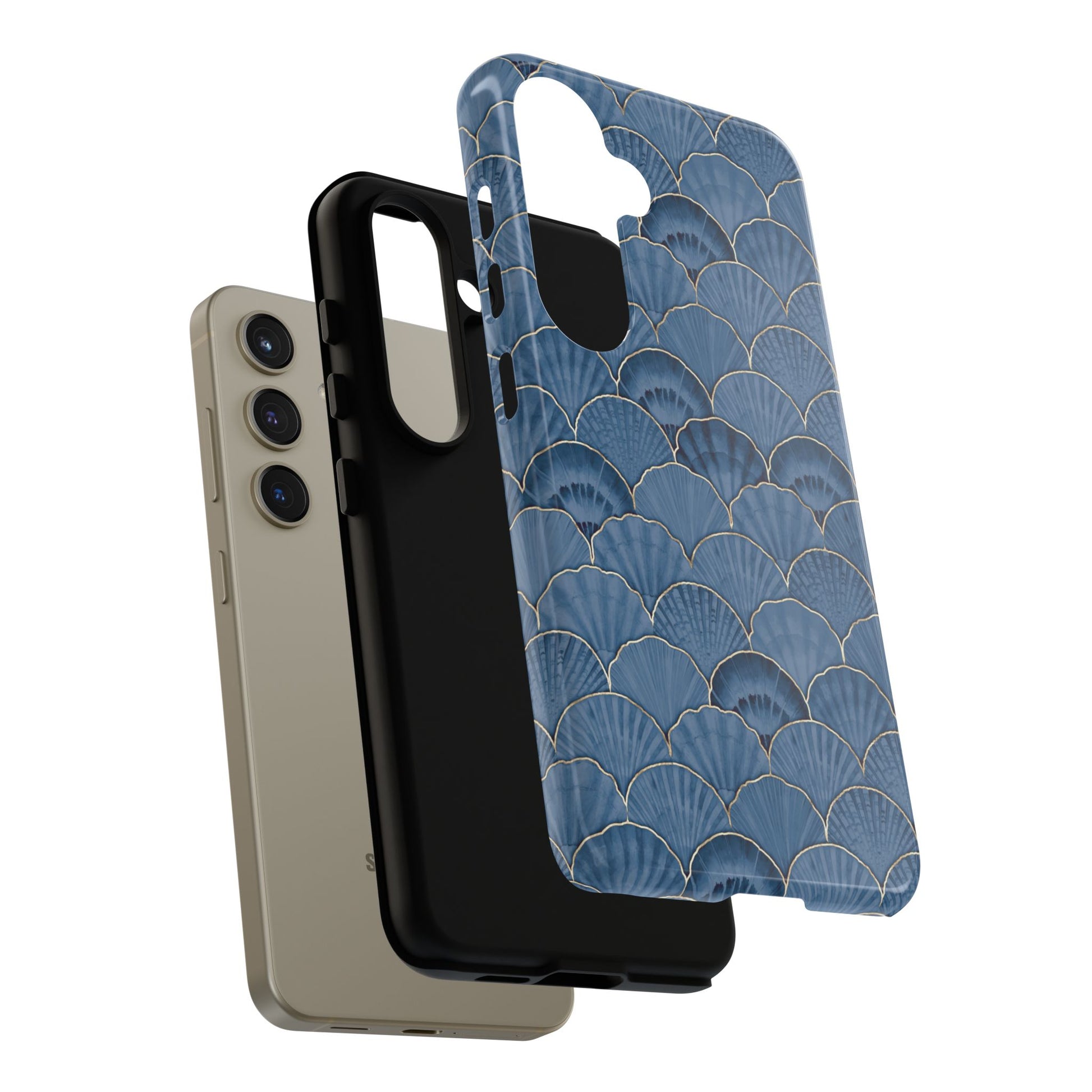 Blue Scallop Phone Case for iPhone Samsung Pixel – Art Deco Fan Gold Luxury Aesthetic - JGUS