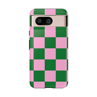 Pink Retro Checkered Phone Case – 90s Aesthetic, Vintage Grid Pattern for iPhone & Samsung - JGUS