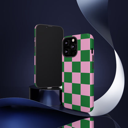 Pink Retro Checkered Phone Case – 90s Aesthetic, Vintage Grid Pattern for iPhone & Samsung - JGUS