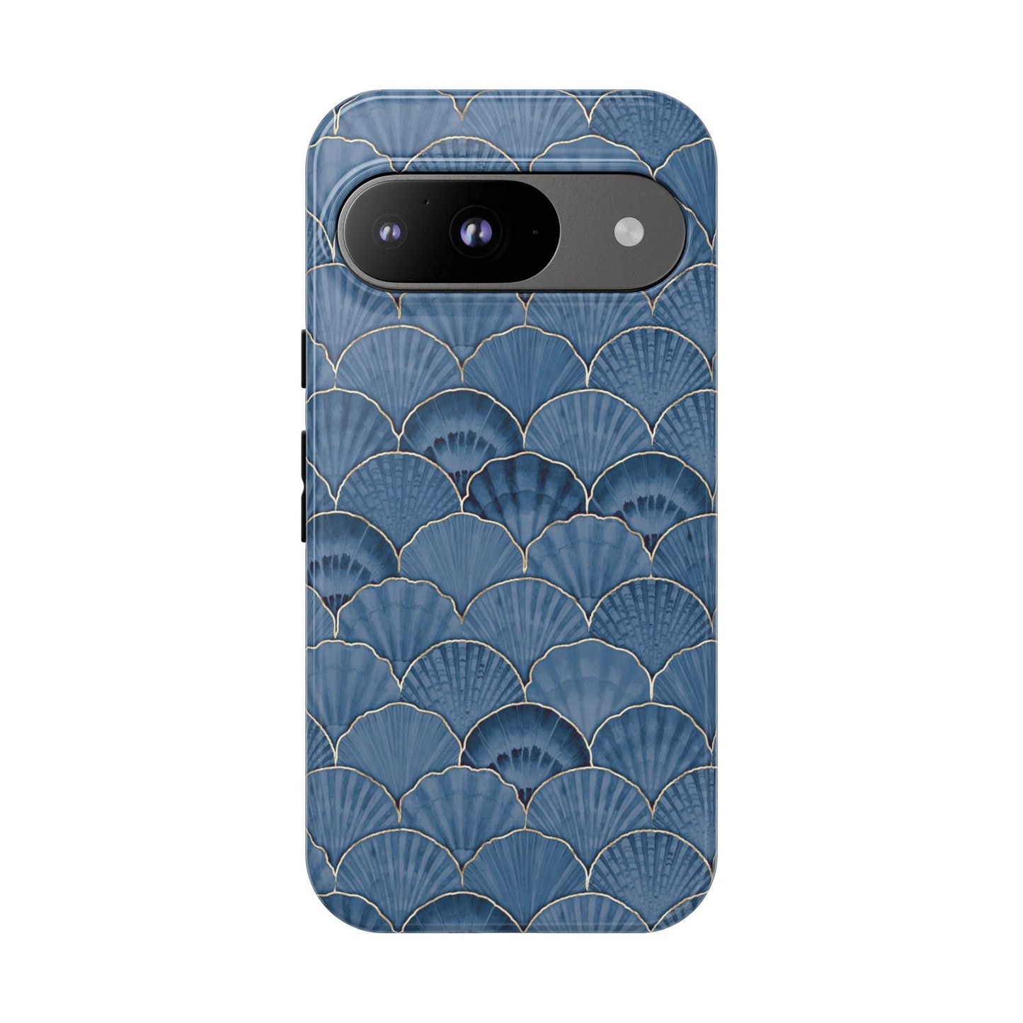 Blue Scallop Phone Case for iPhone Samsung Pixel – Art Deco Fan Gold Luxury Aesthetic - JGUS