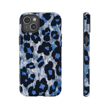 Blue & Black Leopard Print Phone Case – Bold Animal Pattern for iPhone & Samsung