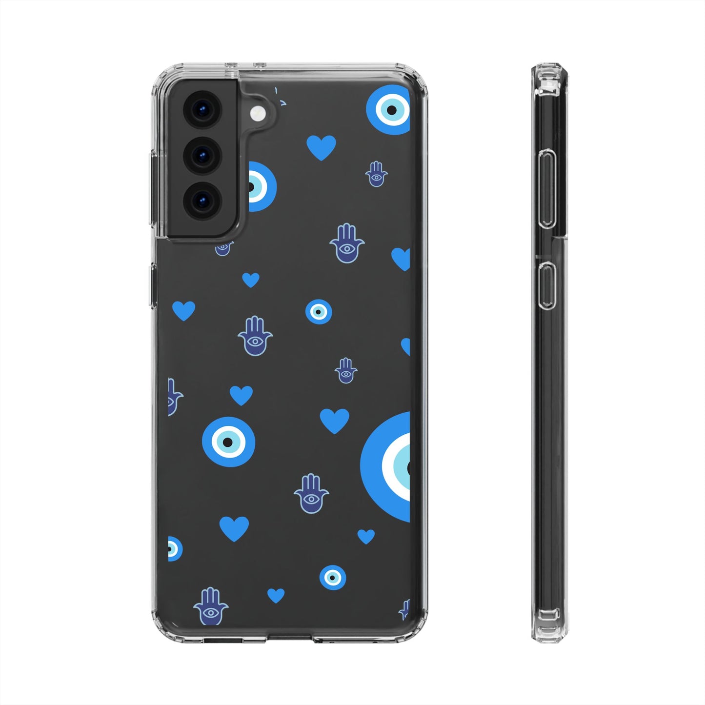 Blue Evil Eye Pattern Clear Phone Case