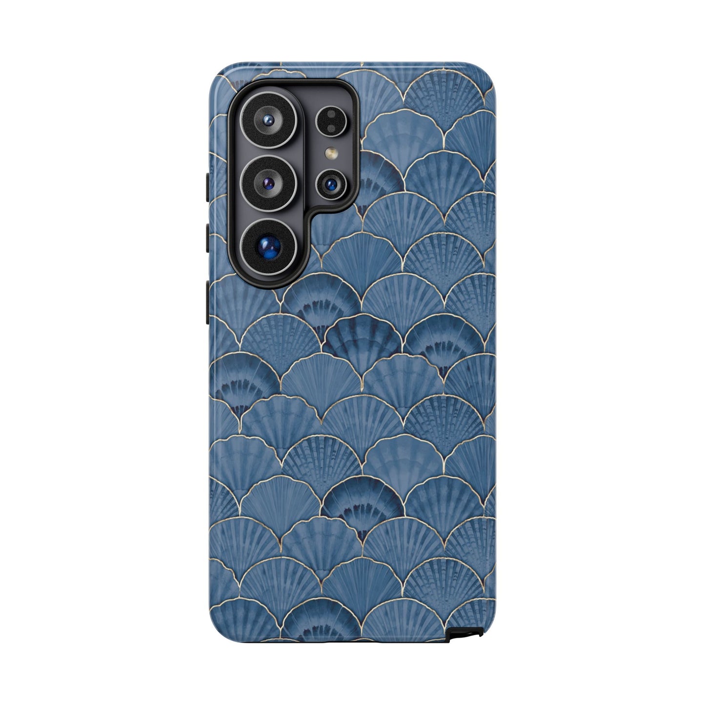 Blue Scallop Phone Case for iPhone Samsung Pixel – Art Deco Fan Gold Luxury Aesthetic - JGUS