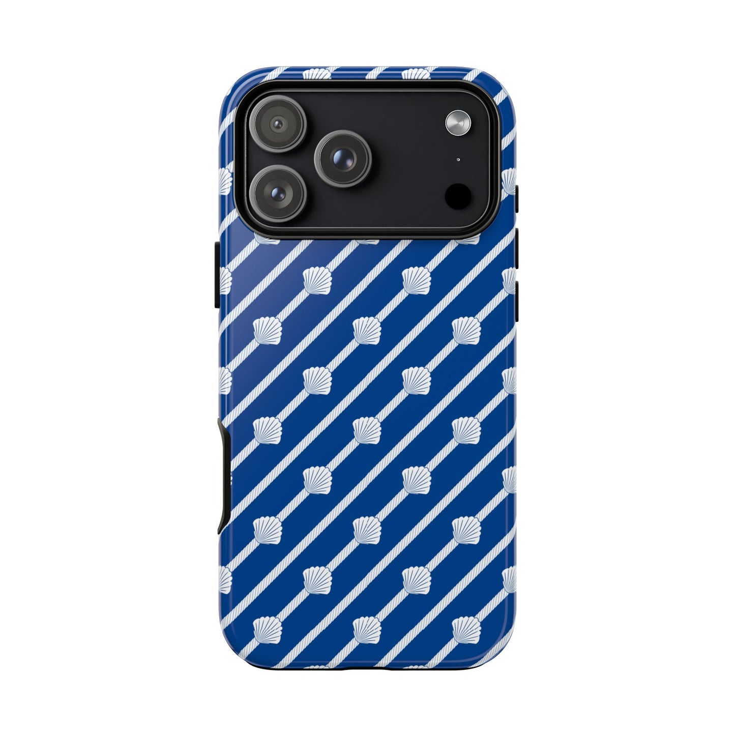 Navy Blue Seashell Phone Case for iPhone Samsung Pixel – Nautical Coastal Stripe Aesthetic - JGUS