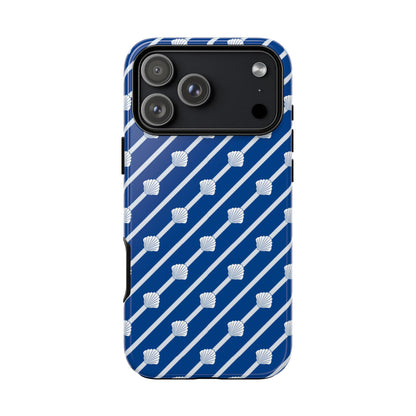 Navy Blue Seashell Phone Case for iPhone Samsung Pixel – Nautical Coastal Stripe Aesthetic - JGUS