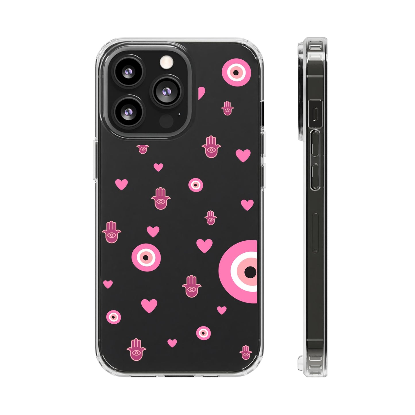 Devil's eye & Pink Hamsa Hand Clear Phone Case