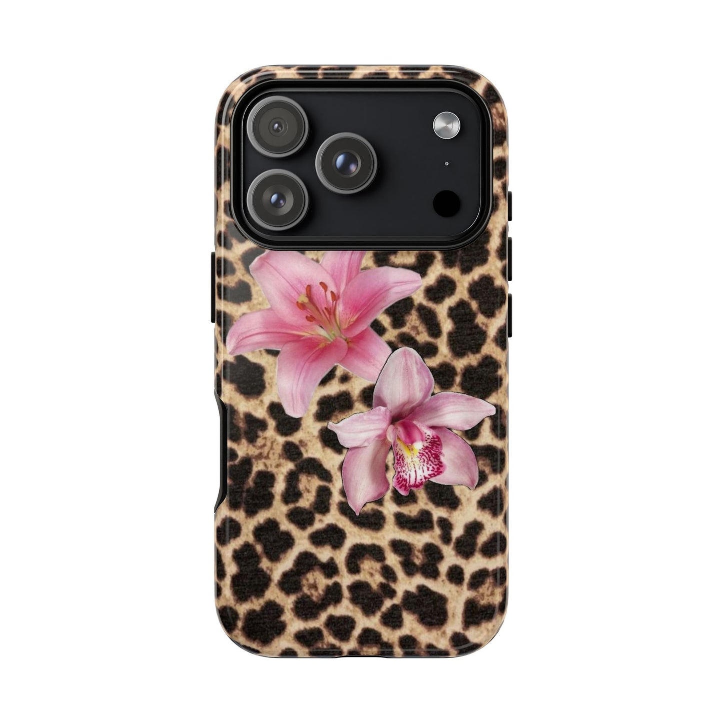 Leopard Print Phone Case with Pink Flowers – Stylish Floral Animal Design for iPhone & Samsung