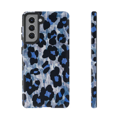 Blue & Black Leopard Print Phone Case – Bold Animal Pattern for iPhone & Samsung