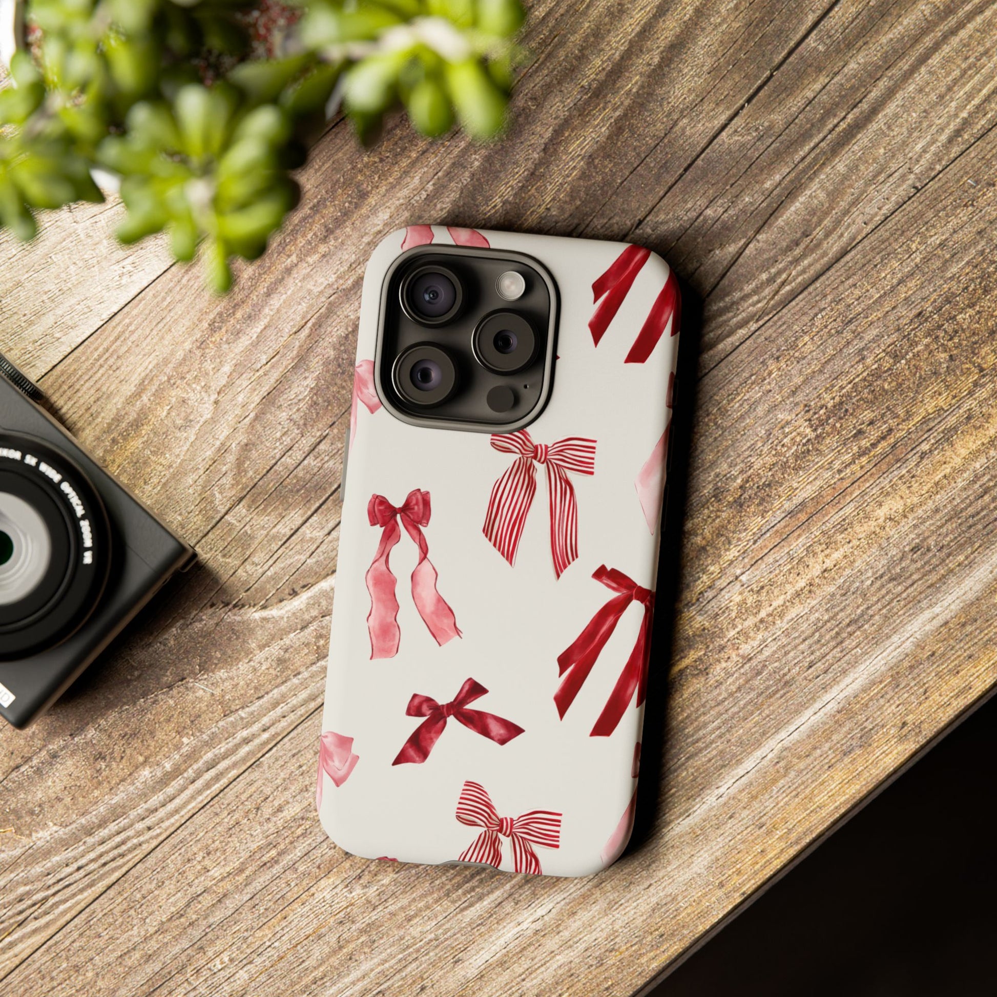 Burgundy Chic Bow Design Phone Case - JGUS