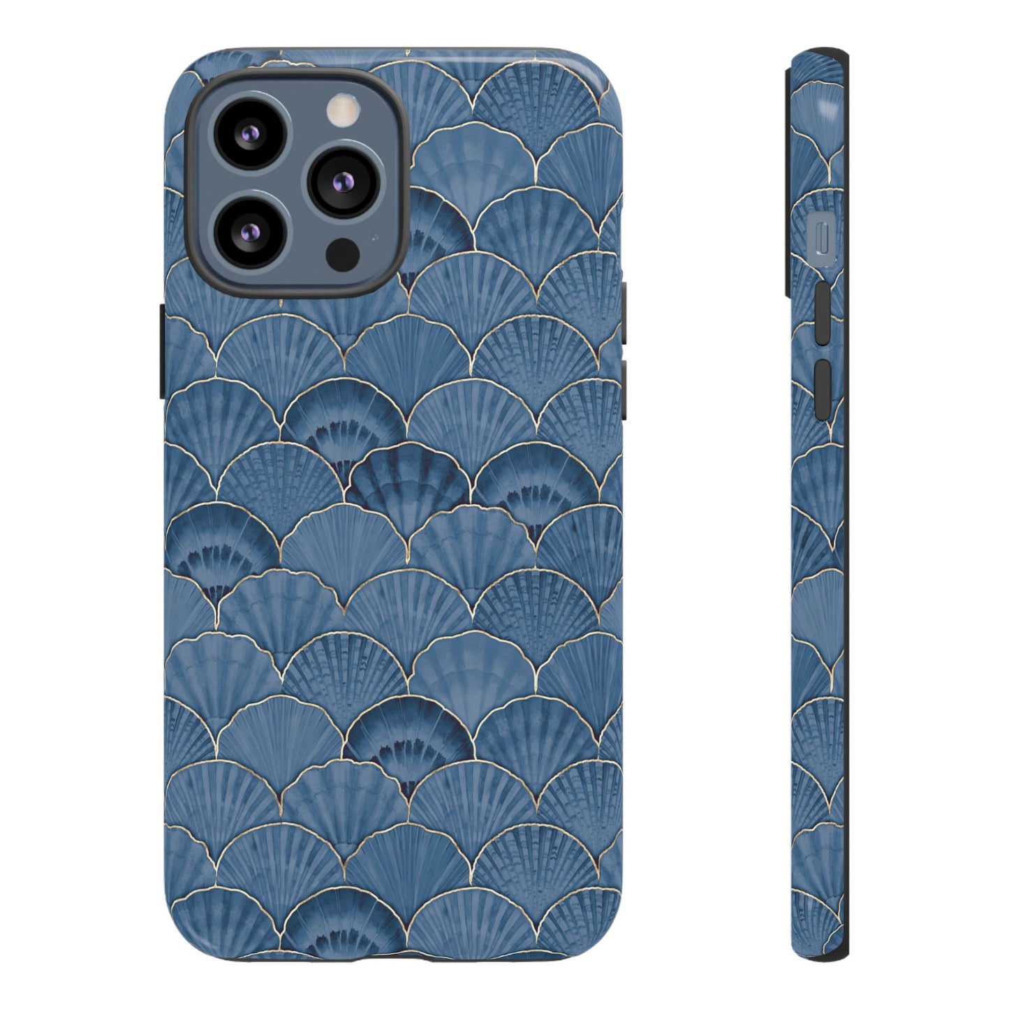 Blue Scallop Phone Case for iPhone Samsung Pixel – Art Deco Fan Gold Luxury Aesthetic - JGUS