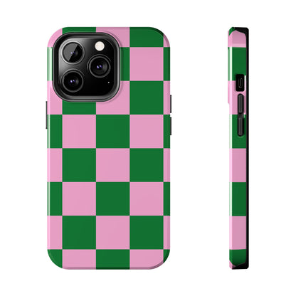Pink Retro Checkered Phone Case – 90s Aesthetic, Vintage Grid Pattern for iPhone & Samsung