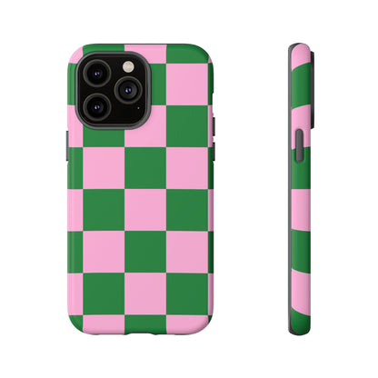 Pink Retro Checkered Phone Case – 90s Aesthetic, Vintage Grid Pattern for iPhone & Samsung - JGUS