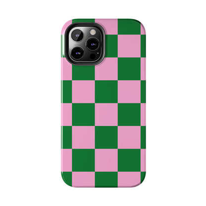 Pink Retro Checkered Phone Case – 90s Aesthetic, Vintage Grid Pattern for iPhone & Samsung