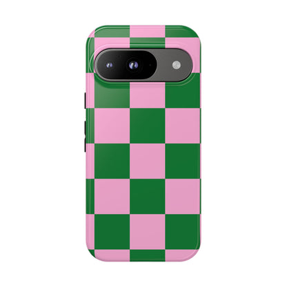 Pink Retro Checkered Phone Case – 90s Aesthetic, Vintage Grid Pattern for iPhone & Samsung - JGUS