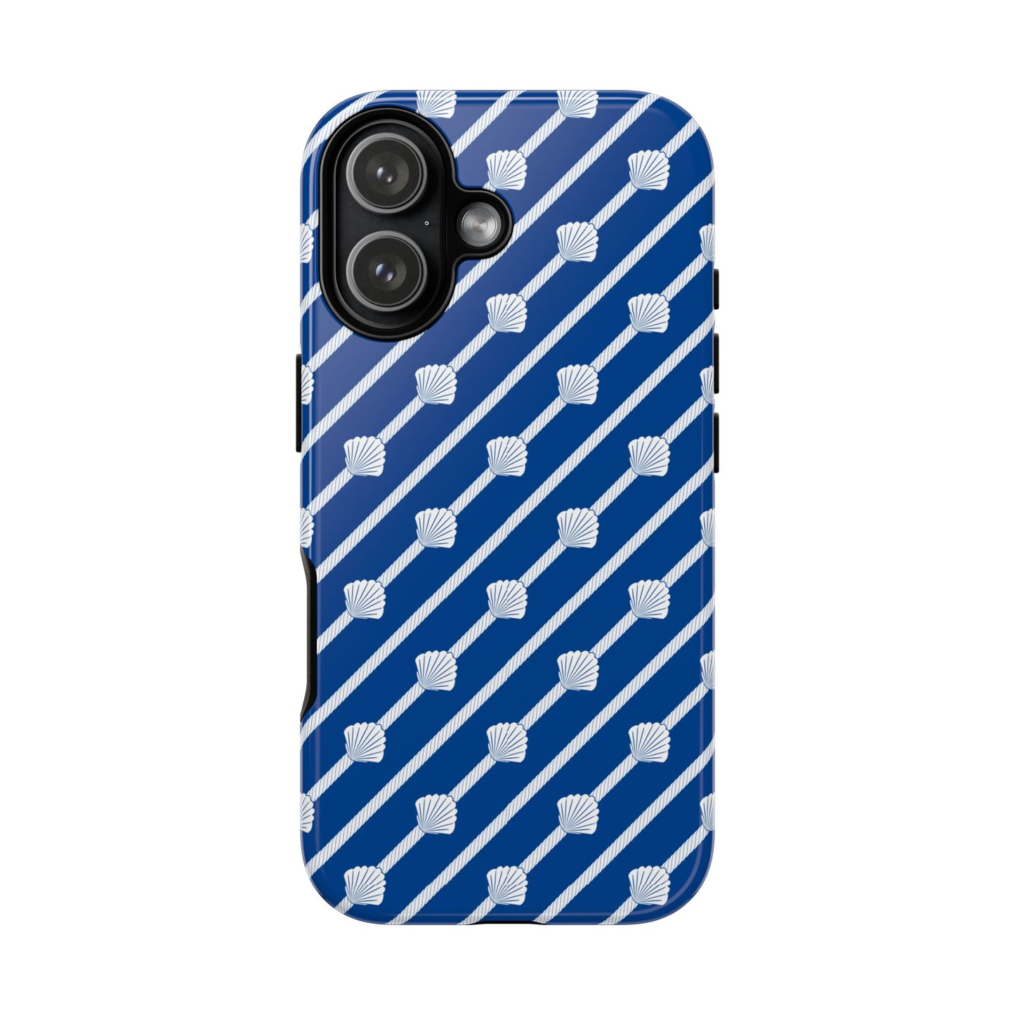 Navy Blue Seashell Phone Case for iPhone Samsung Pixel – Nautical Coastal Stripe Aesthetic - JGUS